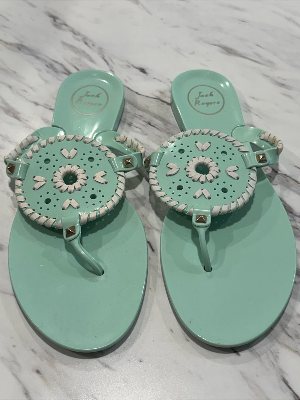 JACK ROGERS Women's Seafoam Green Georgica Jelly Boho Sandals Shoes Size 10